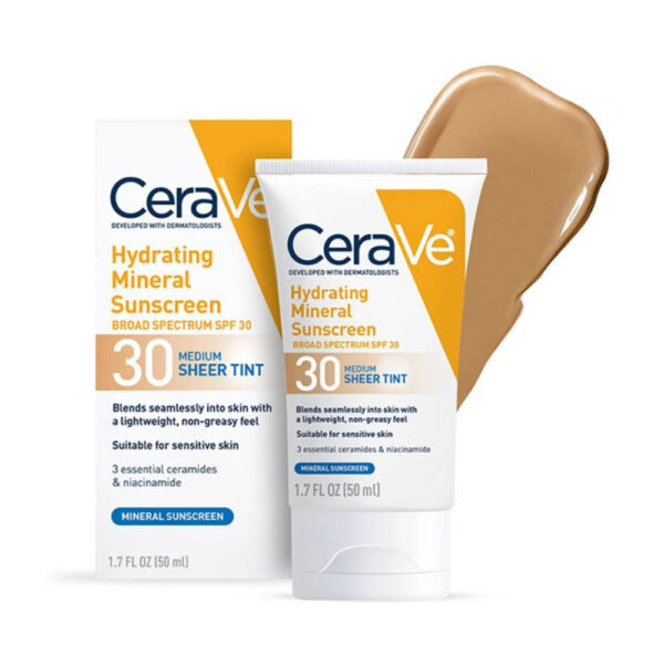CeraVe Hydrating Mineral Sunscreen SPF 30 | 100% Mineral Face Lotion with Zinc Oxide & Titanium Dioxide | 1.7 oz