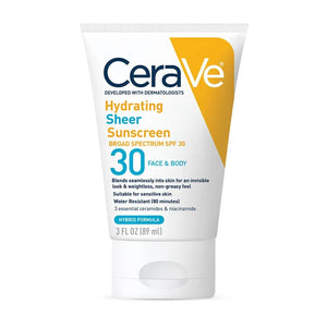 CeraVe Hydrating Sheer Sunscreen SPF 30 | Hybrid Face & Body Sunscreen with Zinc Oxide | 5 oz
